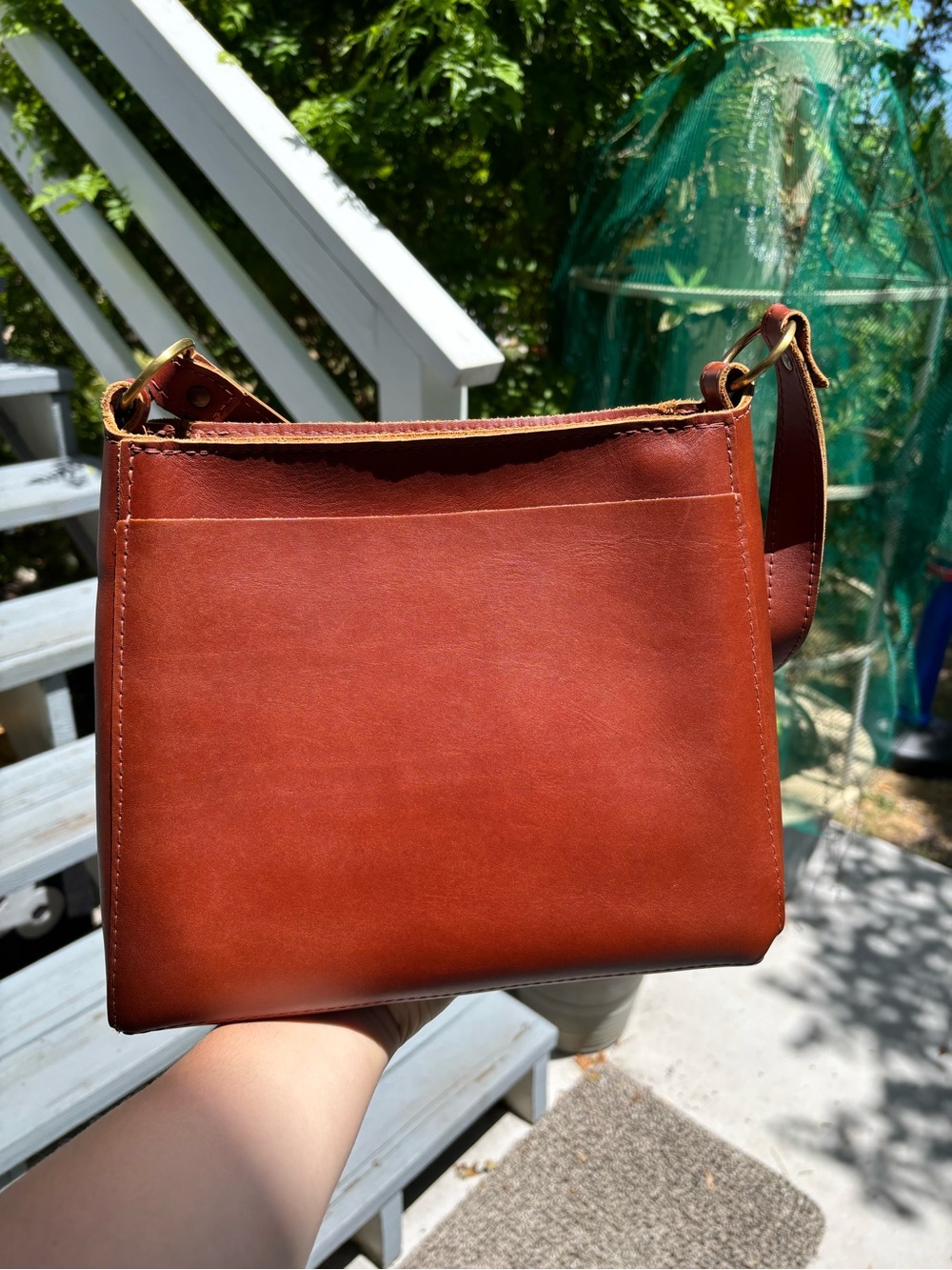 Portland Leather Classic Triangle Shoulder Bag in Chestnut Thick leather
